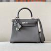 Piel de Vaca de Togo Hilo de Cera Cosido a Mano Costura Interior Bolso Clásico Kelly Platino Bolso de Hombro Cruzado para Mujer 28cm
