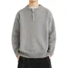 Suéter retro americano con cuello henley para hombre, estilo otoño e invierno, corte ajustado, alta gama, color liso, estilo casual, tejido base