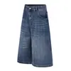 Shorts de Mezclilla Azules Lavados Vintage con Bigotes Estilo High Street Unisex de Gama Alta Me680 para Hombre de Corte Holgado