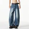 Jeans negros de pierna ancha estilo americano para hombre, pantalones rectos holgados de moda para otoño, pantalones largos curvos lavados de talla grande