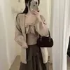 Conjunto de Suéter Estilo Coreano Dulce Nuevo Otoño e Invierno Conjunto de Dos Piezas con Tirantes de Lazo y Cardigan de Punto Holgado para Mujer