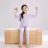 Conjunto de Pijama Redondo para Niños Dos Piezas Estilo Otoño/Invierno Unisex Suave Pegajoso Agradable a la Piel Color Sólido Versátil Cálido Conjunto para Estar en Casa
