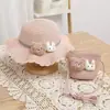 Nuevo Conjunto de Sombrero de Paja y Bolso para Niños de Verano Protector Solar para Exteriores Transpirable Bolso Cruzado de Paja Sombrero de Playa Moderno
