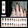 Negro Brillante Diamante Corazón Francés Estrella Explosión Longitud Media Uñas de Ballet Dulce y Genial Moda Estilo Ins Europeo y Americano Uñas Portátiles 24 Piezas
