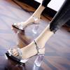 Sandalias Impermeables de Plataforma con Tacón Grueso de Cristal para Mujer, Verano 2026, Adecuadas para Fiestas y Vestidos, Tacones Altos con Tira de Pedrería y Punta Abierta