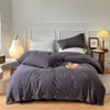 Estilo japonés Nube algodón suave lavado estilo sin estampado botón juego de cuatro piezas individual doble color sólido sábana sábana ajustable juego de tres piezas