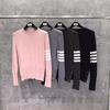 Suéter TIME BREATHE TB Cashmere para mujer, primavera y otoño, jersey de cuello redondo con cuatro barras, suéter de punto coreano ajustado