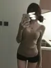Top Base Camada de Tricô Canelado Rosa Suave Estilo Coreano para Mulheres, Outono Afinando Cintura Acinturado Manga Longa