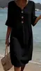Vestido de Algodón y Lino con Cuello en V, Botones Grandes y Mangas con Volantes para Mujer, Nuevo Diseño Primavera/Verano Transfronterizo Europeo y Americano de Amazon 2026