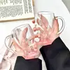 Copo de Vidro Base Montanha Rosa Luxo Leve Alto Padrão Uso Doméstico Alta Aparência com Alça Copo para Beber Suco de Frutas Bebidas Copo de Cerveja