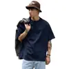 Camiseta de Manga Corta de Algodón Puro de Peso Pesado 320g, Camiseta Holgada de Cuello Redondo, Estilo Blanco Moderno para Hombre