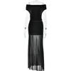 Traje de Vestido de Moda Sexy de Verano Nuevo Transfronterizo Europeo y Americano de Dos Piezas con Top de Malla de un Hombro Plisado y Falda Larga