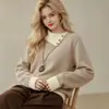 Nuevo Suéter de Bloques de Color con Cuello Estilo Perezoso Otoño/Invierno Europeo y Americano para Mujer, Suéter de Punto Versátil, Top Básico Adelgazante