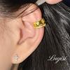 Aretes de Clip para Oreja Elegantes Geométricos de Diamantes de Doble Capa con Pedrería de Onda de Viento Ins de Moda Accesorios para Orejas de Mujer sin Agujeros en las Orejas