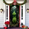 Decoração de Natal Amazon Transfronteiriça Pano Pendurado Desenho Animado Monstro Verde Peludo de Natal Cortina de Porta Corredor Cobertura de Porta Externa