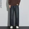 Calça Jeans Masculina de Inverno com Bainha Curva Estilo Americano, Forrada com Fleece, Modelagem Solta, Tamanhos Grandes, Jeans Grosso Vintage High Street para Homens