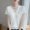 Cardigan de Punto con Cuello en V de Manga Corta Estilo Francés para Mujer, Verano 26, Delgado Rayado Hueco Ajuste Holgado, Adelgazante, Top de Alta Gama