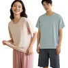 Pijama para hombre, conjunto juvenil de manga corta Tencel Lyocell, ropa de casa holgada para mujer, shorts sencillos para niñas, ropa de verano