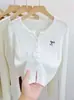 Suéter de punto trenzado de color liso con cuello redondo bordado, cárdigan de punto de una sola fila para mujer otoño/invierno, top de punto de hilo de núcleo