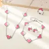 Set de Joyería de Acero Inoxidable de Cuatro Piezas, Trébol de Cuatro Hojas de la Suerte, Superventas Transfronterizo, Lujo Ligero, Versátil, Joyería de Moda para el Día a Día