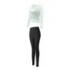 Conjunto de corrida fitness para mulheres, com um estilo suave, top de manga longa e calça atlética de alta elasticidade e modelagem slim, adequado para uso diário e yoga.