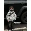 Sudadera con capucha de una pieza para niños, forrada de forro polar con estampado de letras para otoño e invierno, sudadera para bebé estilo coreano, top cálido con capucha forrado de forro polar, fresco y elegante, para niños pequeños y niños pequeños