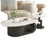 Mesa de centro de pizarra con forma ovalada para sala de estar, moderna, de alta gama, simple, adecuada para espacios pequeños, estilo crema, popular en línea