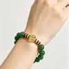 Pulsera de Diseño de Alta Gama con Piedra Verde Seca, Pulsera de Cuentas Budistas de Piedra Verde Seca de Cinco Elementos para Mejorar la Fortuna, Regalo de Moda