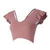 Traje de Yoga con Almohadilla en el Pecho para Mujer, Top Hoja de Loto de Verano Popular en Internet, Manga Corta, Traje Profesional para Entrenamiento Deportivo, Correr, Fitness