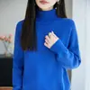 Nuevo suéter de punto grueso 100% algodón puro para otoño e invierno para mujer, suéter cálido de cuello alto, suéter básico simple 100% algodón
