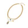 [Ice Meng] Collar de Palma Goteando Aceite, Cadena Doble de Acero Inoxidable para Ojos, Joyería Transfronteriza Europea y Americana Especialmente Diseñada para N078