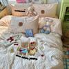 Lençol de Algodão Lavado Classe A Conjunto de Quatro Peças Primavera Desenho Animado Toalha Capa de Edredom Bordada Conjunto de Três Peças para Cama Nantong Home Textile
