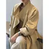 Novo trench coat retro estilo francês de comprimento médio para mulheres, coleção outono 2026, corte solto, cintura marcada, gola alta, peça de outer wear