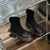 Nueva Colección Primavera/Otoño 2026: Botines de punta redonda, con bloques de color, de gamuza, con cremallera trasera, antideslizantes y resistentes al desgaste, con tacón grueso, para mujer