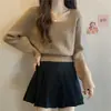 Suéter de Color Sólido Estilo Fresco Estilo Simple Versátil para Mujer Primavera y Otoño Nuevo Cuello Cuadrado Básico Elegante Suéter Pulóver Adelgazante
