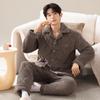 Pijama de Invierno para Hombre de Tres Capas Acolchado Otoño e Invierno Adolescente Niños Engrosado Forrado de Lana Coral Fleece Ropa de Casa conjunto