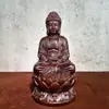 Talla en Madera de Ébano del Buda Shakyamuni, una Estatua de Madera Maciza de los Tres Maestros Preciosos para Adoración en Casa