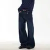 Jeans Casual Longo Masculino e Feminino com Estampa de Bandeira Retro Americana, Novo para Primavera e Outono, Corte Solto Reto de Perna Larga