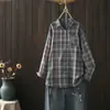 Camisa de cuadros color block, camisa cárdigan holgada de manga larga para mujer, disponible en varios colores, estilo artístico y vintage, camiseta interior de gasa de algodón de doble capa