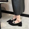 Zapatos Mary Jane para Mujer 2025 Primavera Temprana Nuevo Hebilla de una Palabra con Perlas Elegantes Zapatos de Vestir de Punta Poco Profundos de una Sola Capa para Mujer