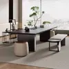 Mesa de Té Estilo Wabi-Sabi con Acabado de Alta Gama, Mesa de Té y Juego de Sillas de Madera Maciza Negra, Mesa de Té Simple para Recepción de Sala de Té de Oficina