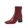 Botas Elásticas Super Stretch Femininas Botas Emagrecedoras Outono Inverno Novo Bico Quadrado Zíper Lateral Salto Alto Bloco Botas Femininas de Cano Curto Botas Curtas Elásticas 42