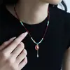 Retro Exquisito Versátil Doble Cara Goteo de Aceite Caballo Piedra Natural Con Cuentas Collar para Mujer Lujo Accesible Nicho Alta Gama Cadena para Clavícula