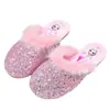 Pantuflas Peludas para Niñas, Pantuflas de Algodón de Dibujos Animados de Invierno para Niños, Zapatos de Princesa Elsa, Zapatos de Algodón Cálidos con Forro de Felpa Antideslizantes para el Hogar