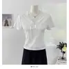 Top corto tejido para mujer, verano 2026, nuevo, ajuste ceñido, escote en V con ribete de encaje, de manga corta, con cordones, puramente seductor