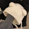 Chapéu de Urso Fofo para Mulheres, Chapéu de Inverno Quente com Proteção para Orelhas, Chapéu de Lã Tricotado para Outono e Inverno, Circunferência da Cabeça Grande, Tendência com Lã