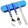 Juego de cubiertos de acero inoxidable 410 para estudiante, camping, vajilla portátil, mango de cristal antideslizante, cuchara, tenedor, palillos, regalo
