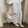 Bolso Tejido de Paja con Encaje para Mujer 2026 Bolso de Playa para Vacaciones en la Costa Bolso de Hombro de Paja de Gran Capacidad Bolso Dulce tipo Cubo