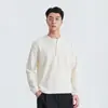 Suéter Masculino de Outono Novo Texturizado Canelado Solto Casual com Gola Henley e Mangas Longas