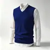 Colete de tricô sem mangas com gola V para outono e inverno, suéter quente, camada interna de cor sólida, colete de lã, camiseta básica